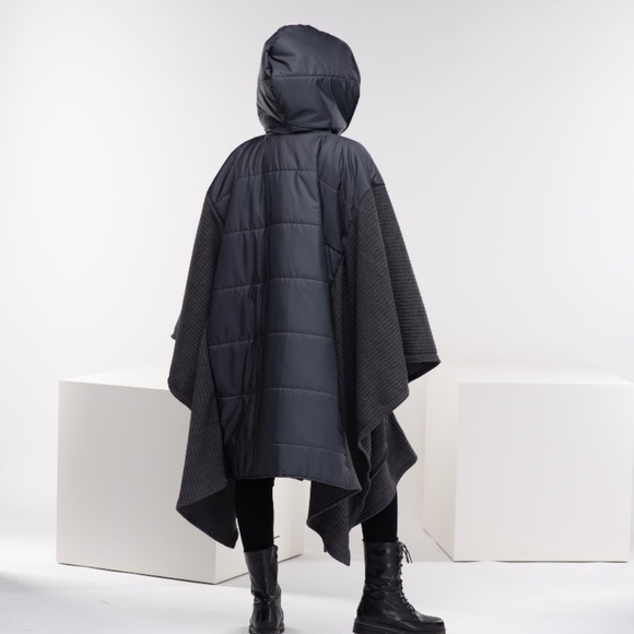 Maxi Puffer Jacket, Cyberpunk Asymmetrical Jacket, Plus Size Winter Poncho, Quil - Picture 3 of 4